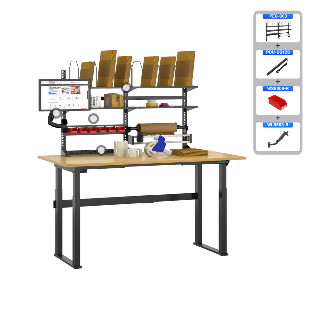 Electric Height Adjustable Packing Workstation – 72" × 36", Dual-Motor Lift_4Dock